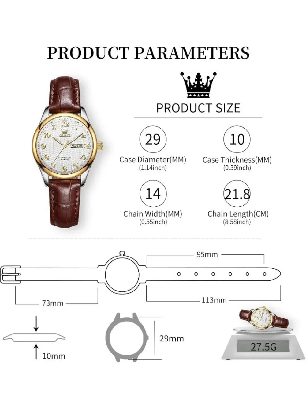 Women's Gold Silver Leather Band Elegant Ladies Small Wrists Watch for Gift